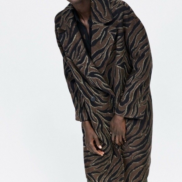 Brand New Zara Brown Patterned Trench Coat - Picture 4 of 5